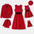 Family Matching Bow Front Red Heart Textured Tank Dresses and Long-sleeve Corduroy Shirts Sets Red image 1