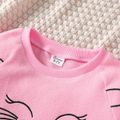2pcs Kid Girl Cute Kitty Embroidered Fleece Sweatshirt and Colorblock Pants Set Pink image 3