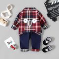 2pcs Baby Boy Graphic Print Long-sleeve Plaid Shirt and Straight-fit Pants Set Red image 3