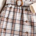 2pcs Toddler Girl Flounce Long-sleeve Ribbed Tee and Belted Plaid Skirt Set Apricot image 5