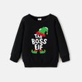 Christmas Family Matching 100% Cotton Long-sleeve Elf & Letter Print Sweatshirts Black image 4