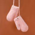 Toddler Deer Patch Fleece Lined Thermal Mittens Gloves with String Pink image 5