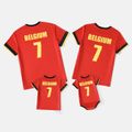 Family Matching Red Short-sleeve Graphic Soccer T-shirts (Belgium) Red image 2