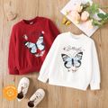 Toddler Girl Letter Butterfly Print Cotton Pullover Sweatshirt White image 2
