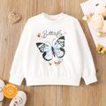 Toddler Girl Letter Butterfly Print Cotton Pullover Sweatshirt White image 1