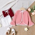 Toddler Girl Lace Trim Bowknot Design Bell sleeves Jacket Cardigan Pink image 2
