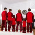 Christmas Family Matching Xmas Tree Embroidered Red Plaid Raglan-sleeve Thickened Polar Fleece Pajamas Sets (Flame Resistant) redblack image 4