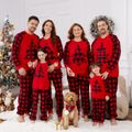 Christmas Family Matching Xmas Tree Embroidered Red Plaid Raglan-sleeve Thickened Polar Fleece Pajamas Sets (Flame Resistant) redblack image 2