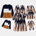 Family Matching Cotton Colorblock T-shirts and Allover Geo Print Long-sleeve Dresses Sets Tibetanblue image 1