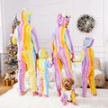 Family Matching Unicorn Design Hooded Long-sleeve Colorful Thickened Coral Fleece Onesies Pajamas (Flame Resistant) Colorful image 2