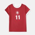 Family Matching Short-sleeve Graphic Red Football T-shirts (Qatar) Red image 4