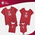 Family Matching Short-sleeve Graphic Red Football T-shirts (Qatar) Red image 1