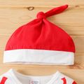 Christmas 2pcs Baby Boy/Girl 95% Cotton Striped Long-sleeve Footed Santa Outfits Jumpsuit with Hat Set White image 3