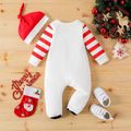Christmas 2pcs Baby Boy/Girl 95% Cotton Striped Long-sleeve Footed Santa Outfits Jumpsuit with Hat Set White image 2