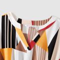 Family Matching 95% Cotton T-shirts and Allover Geo Print V Neck Short-sleeve Belted Dresses Sets Colorful image 3