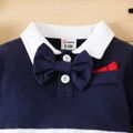 Baby Boy 95% Cotton Bow Tie Decor Contrast Collar Long-sleeve Spliced Jumpsuit Party Outfit BLUEWHITE image 3
