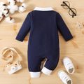 Baby Boy 95% Cotton Bow Tie Decor Contrast Collar Long-sleeve Spliced Jumpsuit Party Outfit BLUEWHITE image 2