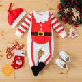 Christmas 2pcs Baby Boy/Girl 95% Cotton Striped Long-sleeve Footed Santa Outfits Jumpsuit with Hat Set White image 1