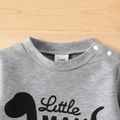 2pcs Baby Boy Dinosaur & Letter Print Grey Long-sleeve Sweatshirt and Sweatpants Set flowergrey image 3