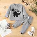 2pcs Baby Boy Dinosaur & Letter Print Grey Long-sleeve Sweatshirt and Sweatpants Set flowergrey image 1