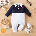 Baby Boy 95% Cotton Bow Tie Decor Contrast Collar Long-sleeve Spliced Jumpsuit Party Outfit BLUEWHITE image 1