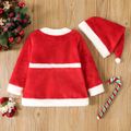 2pcs Toddler Girl Christmas Bowknot Desogn Fleece Dress and Santa Cap Red image 2
