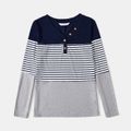 Mommy and Me Striped Colorblock Long-sleeve Button Tee Color block image 2