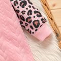 Baby Girl Leopard Hooded Long-sleeve Spliced Imitation Knitting Jumpsuit Pink image 4