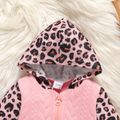 Baby Girl Leopard Hooded Long-sleeve Spliced Imitation Knitting Jumpsuit Pink image 5