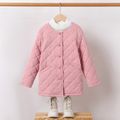 Kid Girl Solid Color Textured Button Design Coat Pink image 1