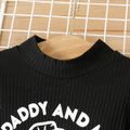 Baby Boy/Girl Fist & Letter Print Black Ribbed Mock Neck Long-sleeve Romper Black image 3