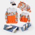 Mommy and Me Floral Print Colorblock Long-sleeve Sweatshirts Orange image 1