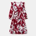Family Matching Allover Floral Print Belted Dresses and Colorblock Raglan-sleeve T-shirts Sets WineRed image 2