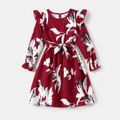 Family Matching Allover Floral Print Belted Dresses and Colorblock Raglan-sleeve T-shirts Sets WineRed image 5