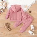 2pcs Baby Boy/Girl Solid Cable Knit Hooded Long-sleeve Set Pink image 2