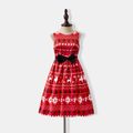 Christmas Family Matching Allover Print Bow Front Red A-line Tank Dresses and Long-sleeve Plaid Shirts Sets Red image 2