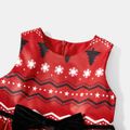 Christmas Family Matching Allover Print Bow Front Red A-line Tank Dresses and Long-sleeve Plaid Shirts Sets Red image 3