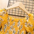Toddler Girl Elegant Floral Print Smocked Square Neck Long-sleeve Jumsuits Yellow image 4