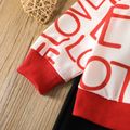 2pcs Toddler Boy Valentine'd Day Letter Print Sweatshirt and Ripped Pants Set Red image 3