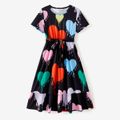 Valentine's Day Family Matching Allover Colorful Heart Print Belted Short-sleeve Dresses and T-shirts Sets Black image 2