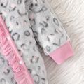 Baby Girl Leopard Fleece Ruffle Trim 3D Ears Decor Hooded Long-sleeve Jumpsuit Grey image 5