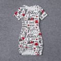 Valentine's Day Family Matching Allover Heart & Letter Print Twist Knot Bodycon Dresses and Short-sleeve Striped T-shirts Sets White image 2