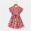 Valentine's Day Mommy and Me Allover Heart Print Pink Notch Neck Short-sleeve Belted Dresses Mauve Pink image 3