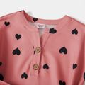 Mommy and Me Allover Heart Print Pink Notch Neck Short-sleeve Belted Dresses Mauve Pink image 4