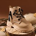 Toddler / Kid Fashion Side Zipper Lace Up Front Boots Khaki image 2
