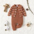 100% Cotton 2pcs Baby Boy/Girl Brown Striped Long-sleeve Button Knitted Cardigan and Overalls Set Brown image 5