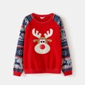 Christmas Family Matching Fleece Lined Raglan-sleeve Reindeer Embroidered Sweatshirts ColorBlock image 4