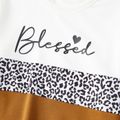 Mommy and Me Letter Print Leopard Colorblock Long-sleeve Sweatshirts and Sweatpants Sets Khaki image 4