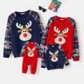 Christmas Family Matching Fleece Lined Raglan-sleeve Reindeer Embroidered Sweatshirts ColorBlock image 1