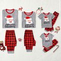 Christmas Family Matching Santa & Letter Print Short-sleeve Red Plaid Pajamas Sets (Flame Resistant) flowergrey image 1